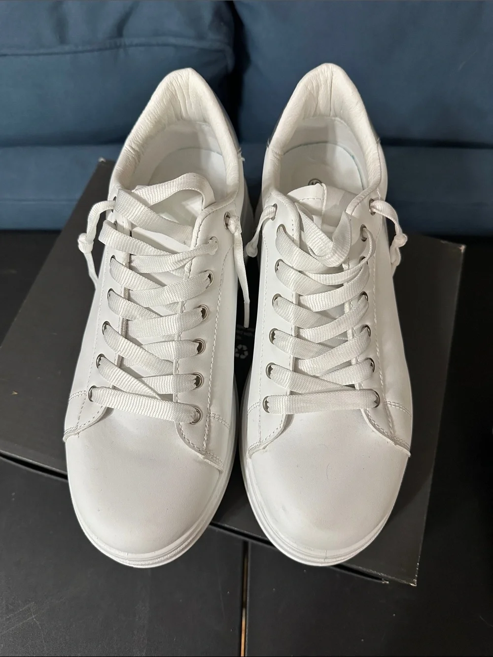 GND Women’s White Platform Sneakers with Silver Heel Accent